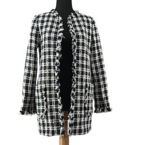 Zara tweed blazer open front long line  white black clueless preppy career S